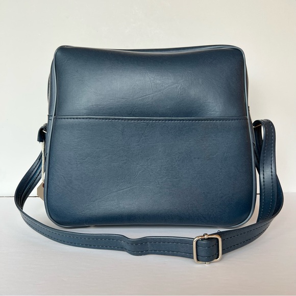Vintage Deep Blue Vinyl Overnight Bag - Picture 1 of 11